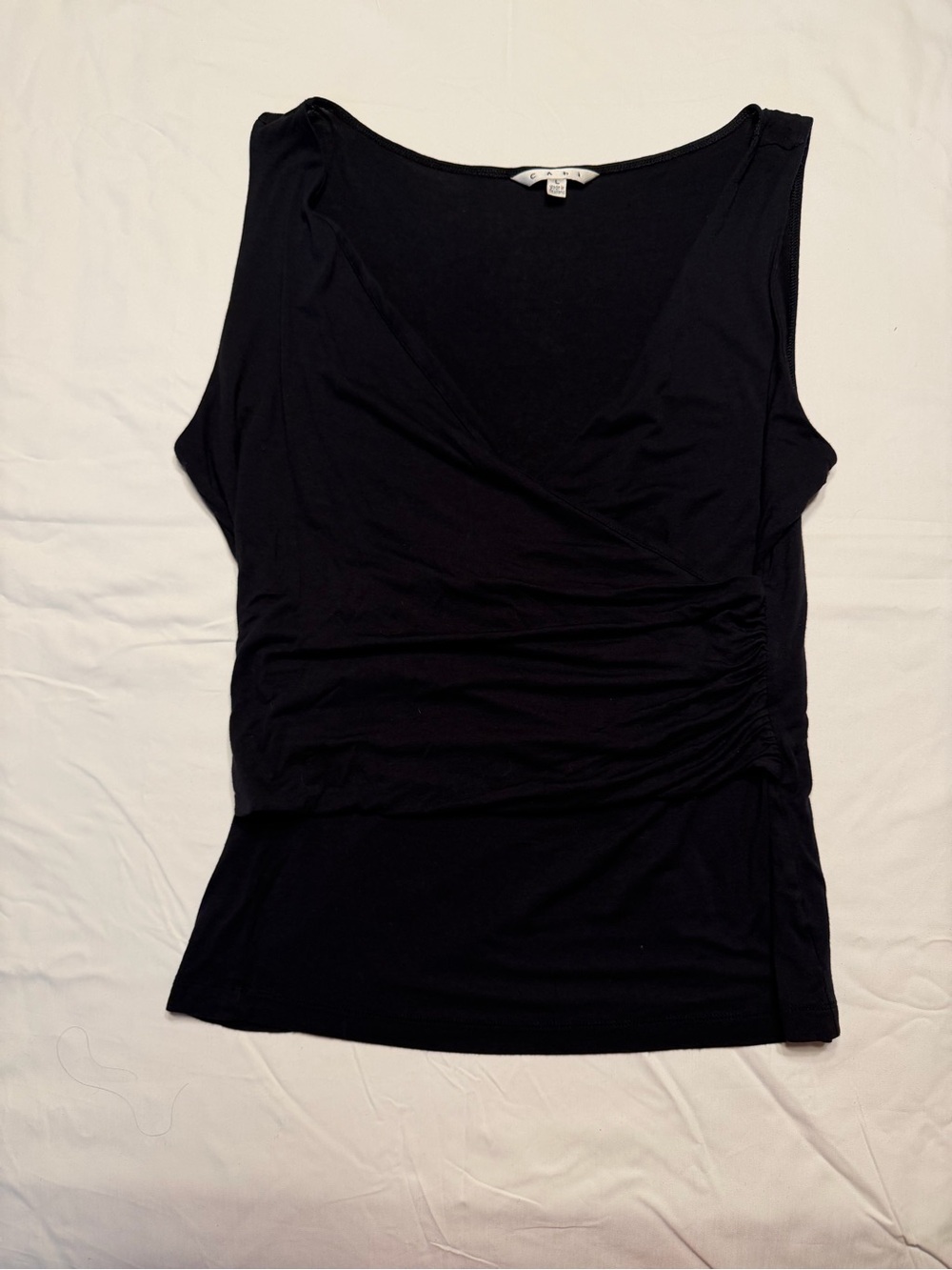CAbi Navy Sleeveless Faux-Wrap Tank